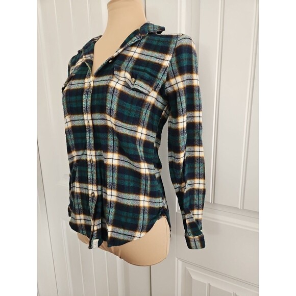 American Eagle Outfitters Women's Top M Slim fit Plaid Ahh Mazingly Soft Green - Picture 3 of 8